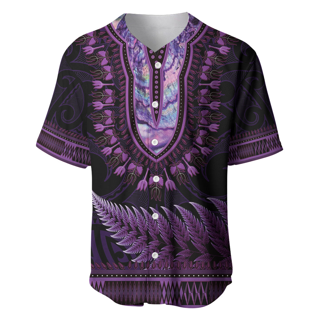 Purple African Dashiki With Aotearoa Maori Baseball Jersey Paua Shell Mix Silver Fern LT14 Purple - Polynesian Pride