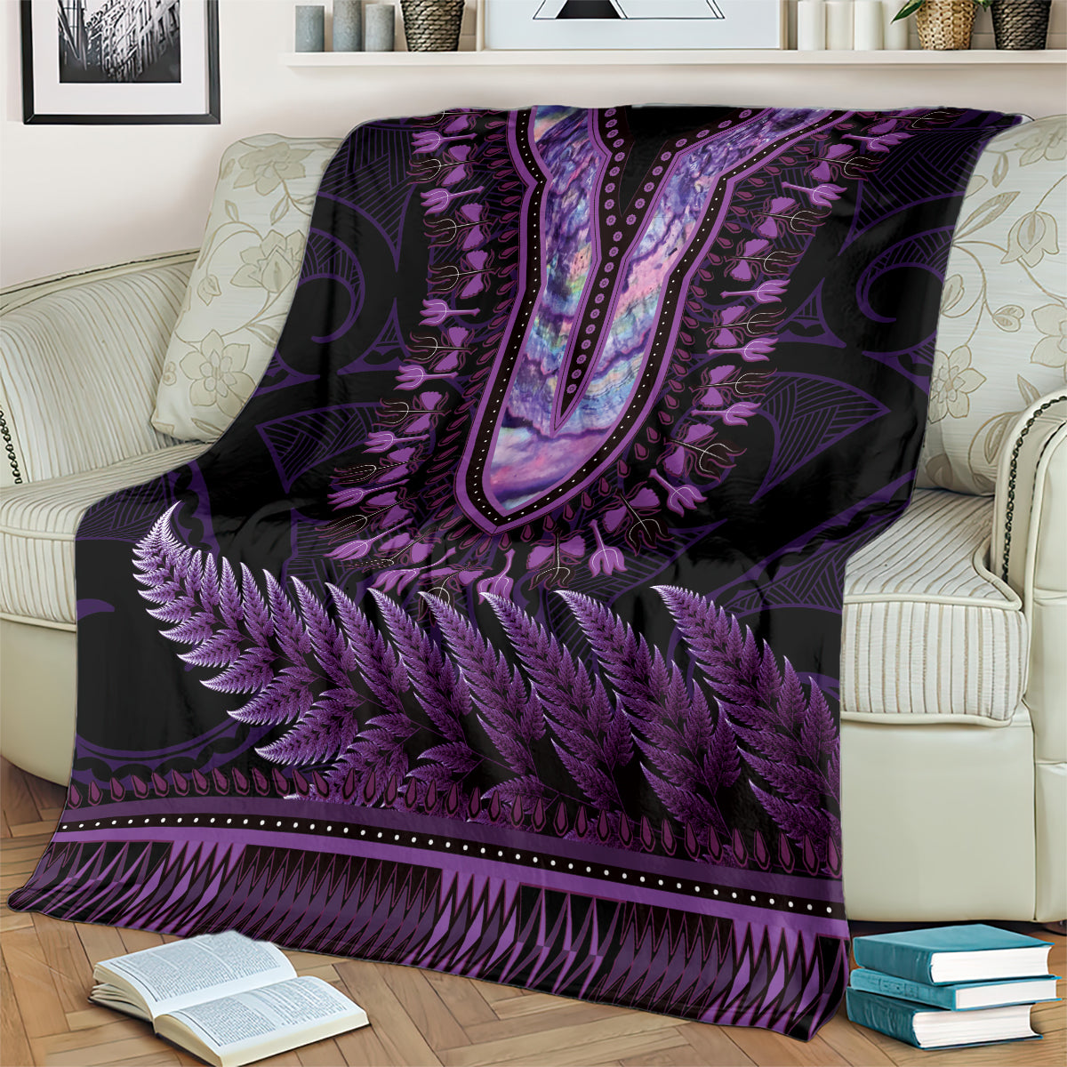 Purple African Dashiki With Aotearoa Maori Blanket Paua Shell Mix Silver Fern LT14 - Polynesian Pride
