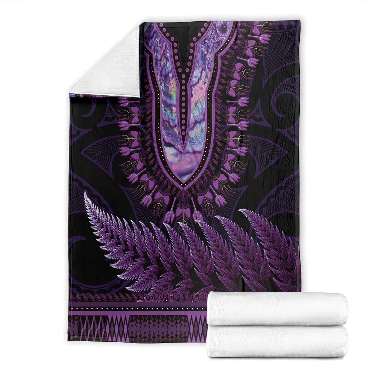 Purple African Dashiki With Aotearoa Maori Blanket Paua Shell Mix Silver Fern LT14 - Polynesian Pride