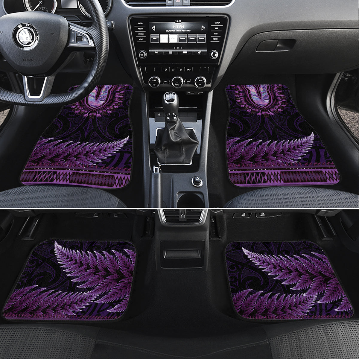 Purple African Dashiki With Aotearoa Maori Car Mats Paua Shell Mix Silver Fern LT14 Set 4pcs Purple - Polynesian Pride