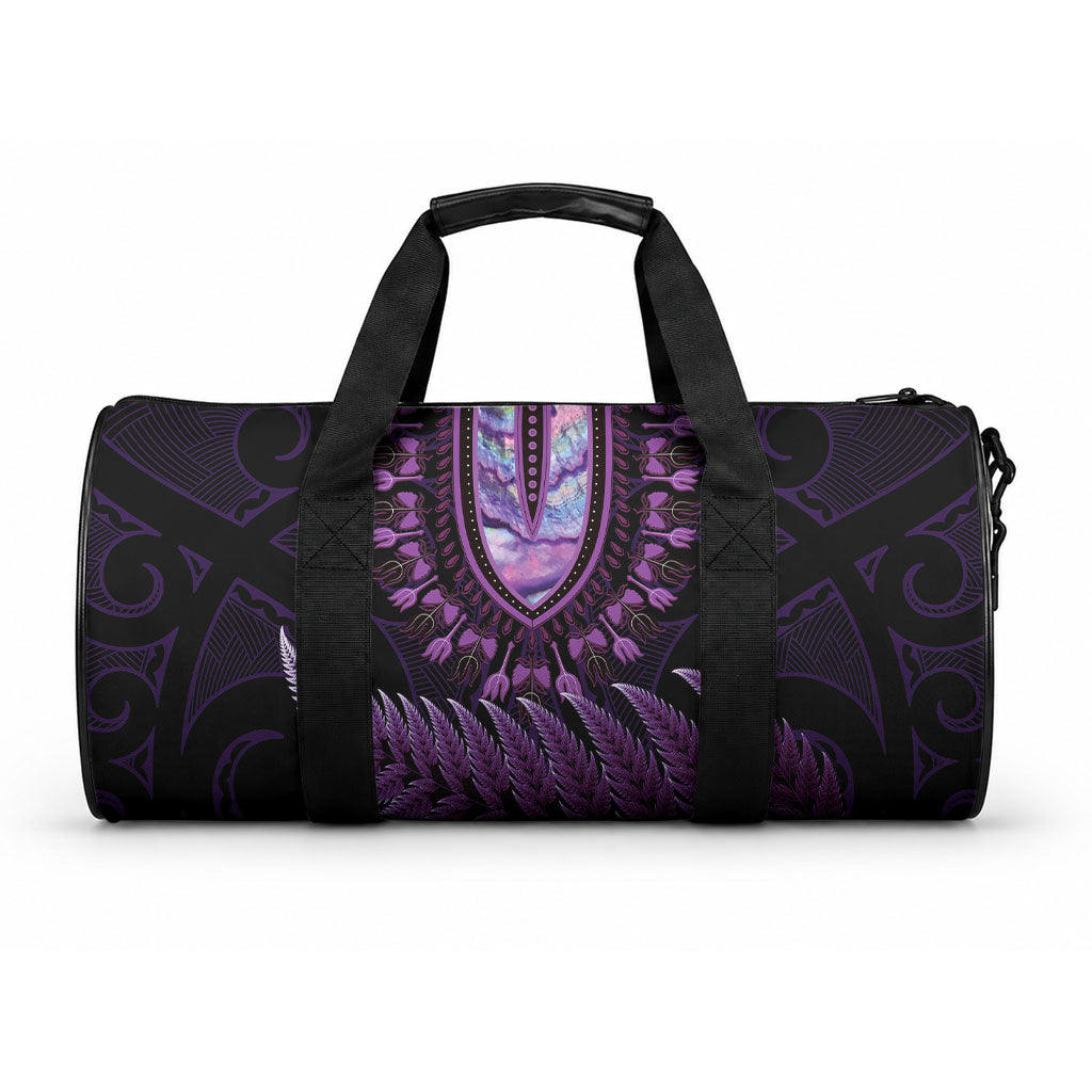 Purple African Dashiki With Aotearoa Maori Duffle Bag Paua Shell Mix Silver Fern LT14 One size Purple - Polynesian Pride