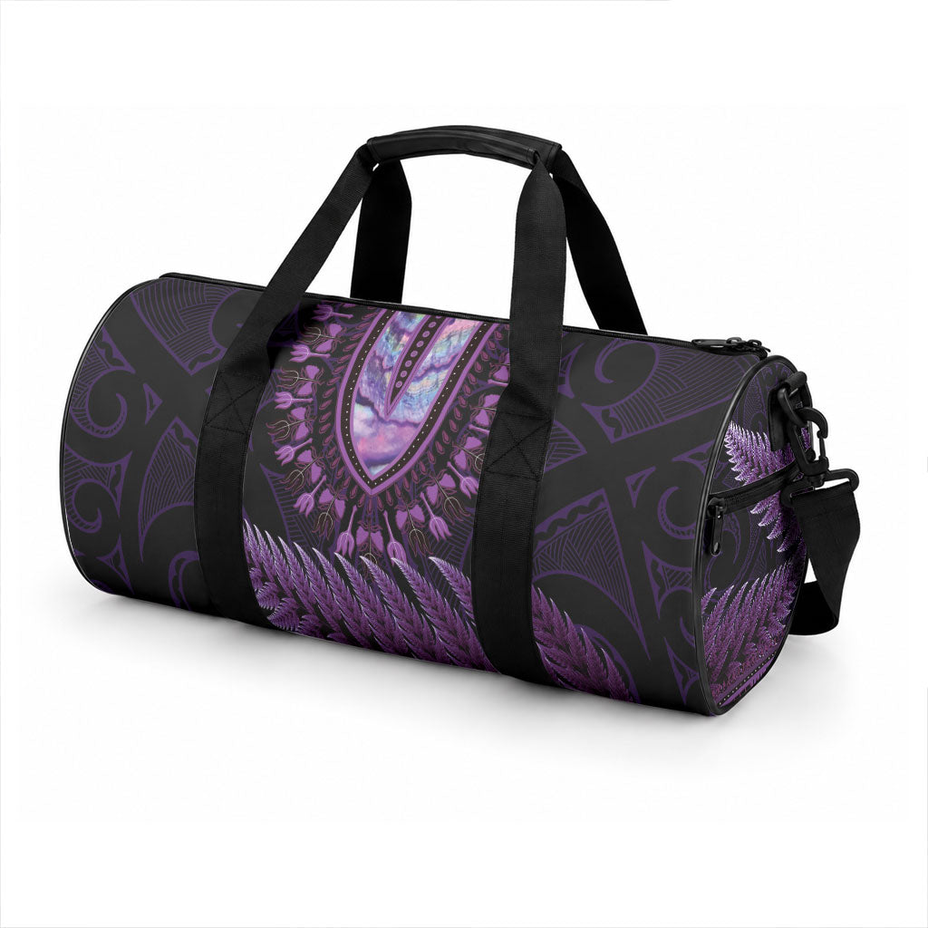 Purple African Dashiki With Aotearoa Maori Duffle Bag Paua Shell Mix Silver Fern LT14 - Polynesian Pride