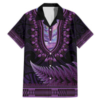 Purple African Dashiki With Aotearoa Maori Family Matching Mermaid Dress and Hawaiian Shirt Paua Shell Mix Silver Fern LT14 Dad's Shirt - Short Sleeve Purple - Polynesian Pride