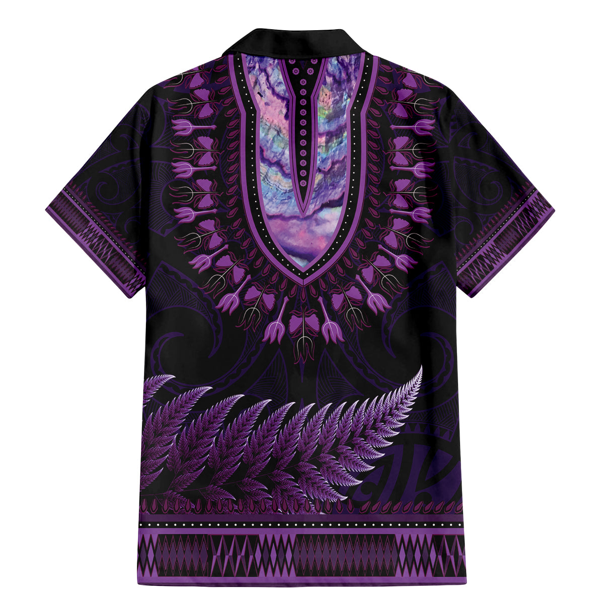 Purple African Dashiki With Aotearoa Maori Family Matching Mermaid Dress and Hawaiian Shirt Paua Shell Mix Silver Fern LT14 - Polynesian Pride