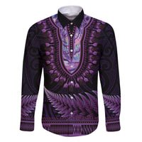 Purple African Dashiki With Aotearoa Maori Family Matching Short Sleeve Bodycon Dress and Hawaiian Shirt Paua Shell Mix Silver Fern LT14 Dad's Shirt - Long Sleeve Purple - Polynesian Pride