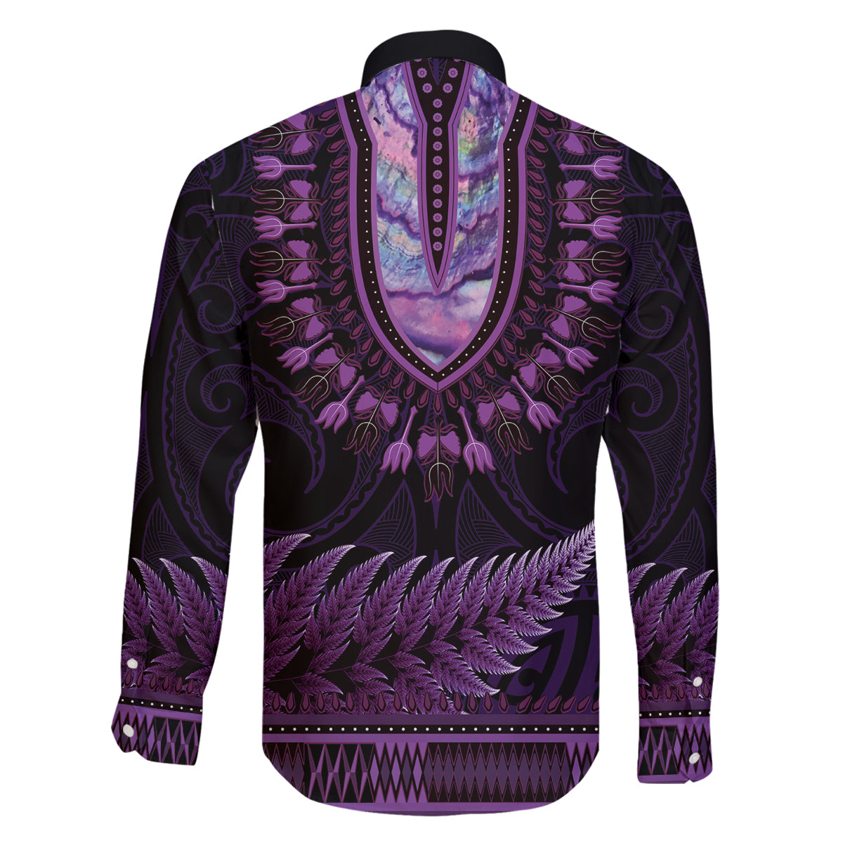 Purple African Dashiki With Aotearoa Maori Family Matching Tank Maxi Dress and Hawaiian Shirt Paua Shell Mix Silver Fern LT14 - Polynesian Pride
