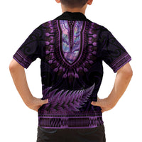 Purple African Dashiki With Aotearoa Maori Kid Hawaiian Shirt Paua Shell Mix Silver Fern