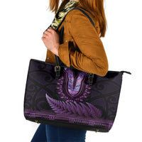 Purple African Dashiki With Aotearoa Maori Leather Tote Bag Paua Shell Mix Silver Fern LT14 Purple - Polynesian Pride