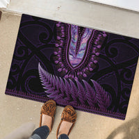 Purple African Dashiki With Aotearoa Maori Rubber Doormat Paua Shell Mix Silver Fern