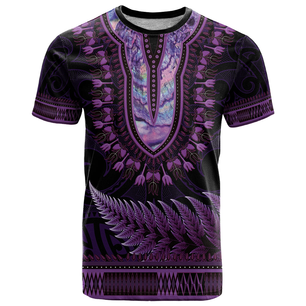 Purple African Dashiki With Aotearoa Maori T Shirt Paua Shell Mix Silver Fern LT14 Purple - Polynesian Pride