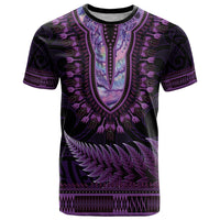 Purple African Dashiki With Aotearoa Maori T Shirt Paua Shell Mix Silver Fern LT14 Purple - Polynesian Pride