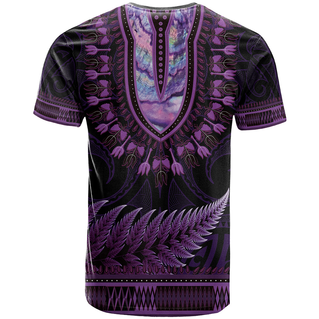 Purple African Dashiki With Aotearoa Maori T Shirt Paua Shell Mix Silver Fern LT14 - Polynesian Pride