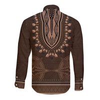 Brown African Dashiki With Tonga Ngatu Pattern Long Sleeve Button Shirt