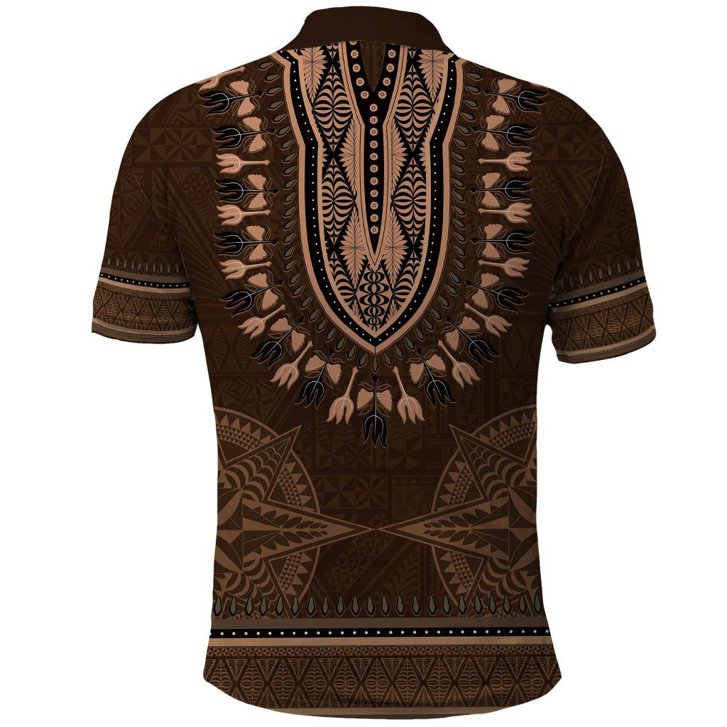 Brown African Dashiki With Tonga Ngatu Pattern Polo Shirt