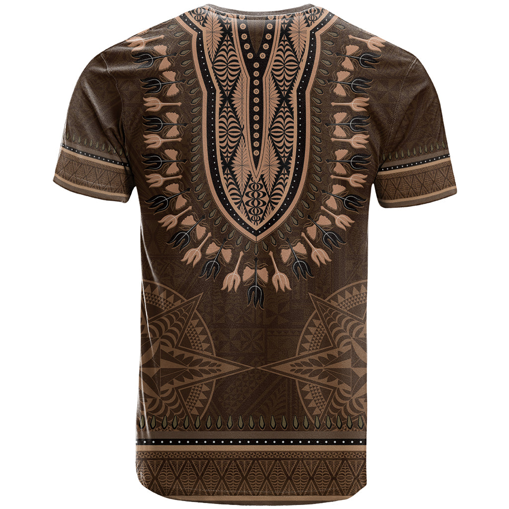 Brown African Dashiki With Tonga Ngatu Pattern T Shirt LT14 - Polynesian Pride