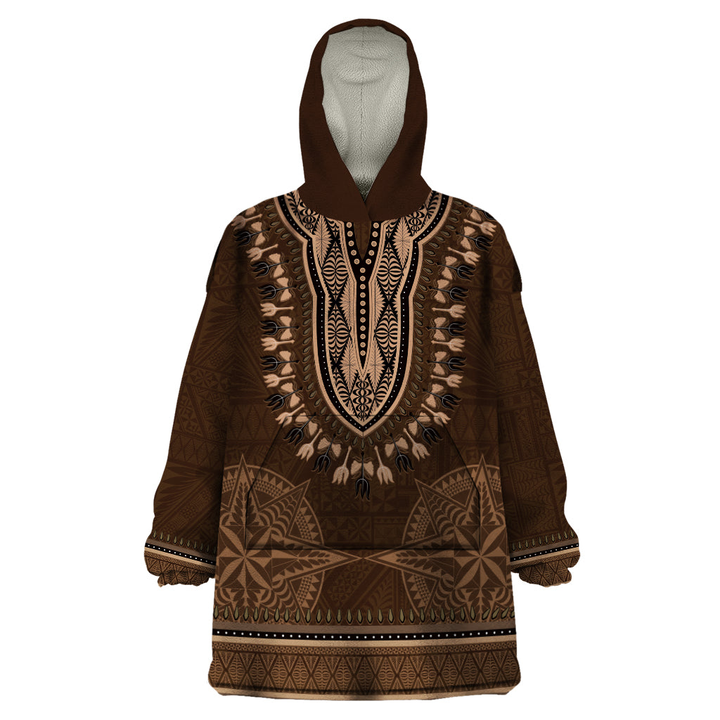 Brown African Dashiki With Tonga Ngatu Pattern Wearable Blanket Hoodie LT14 One Size Brown - Polynesian Pride