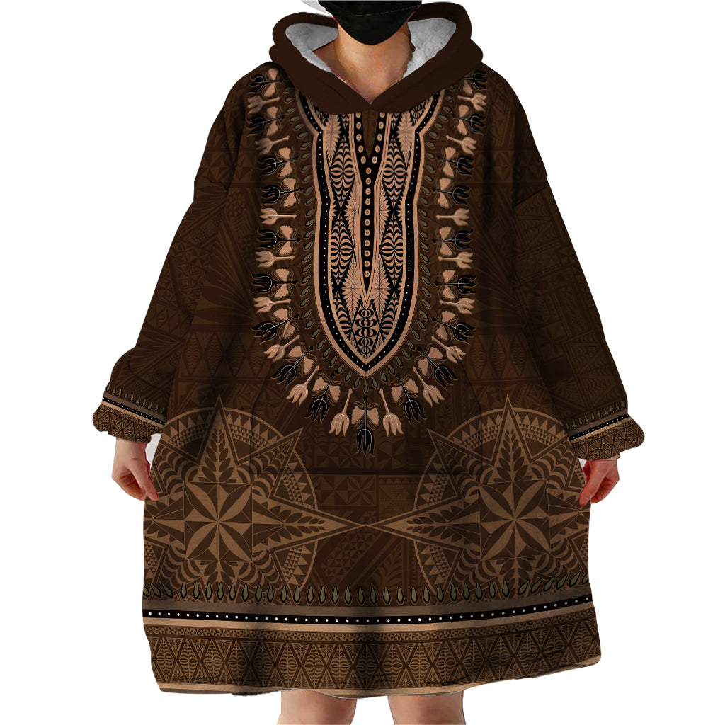 Brown African Dashiki With Tonga Ngatu Pattern Wearable Blanket Hoodie LT14 - Polynesian Pride