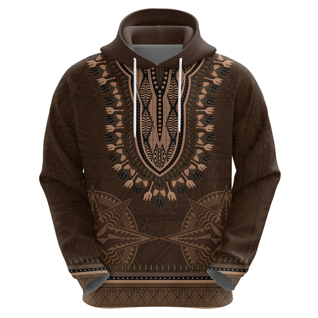 Brown African Dashiki With Tonga Ngatu Pattern Zip Hoodie