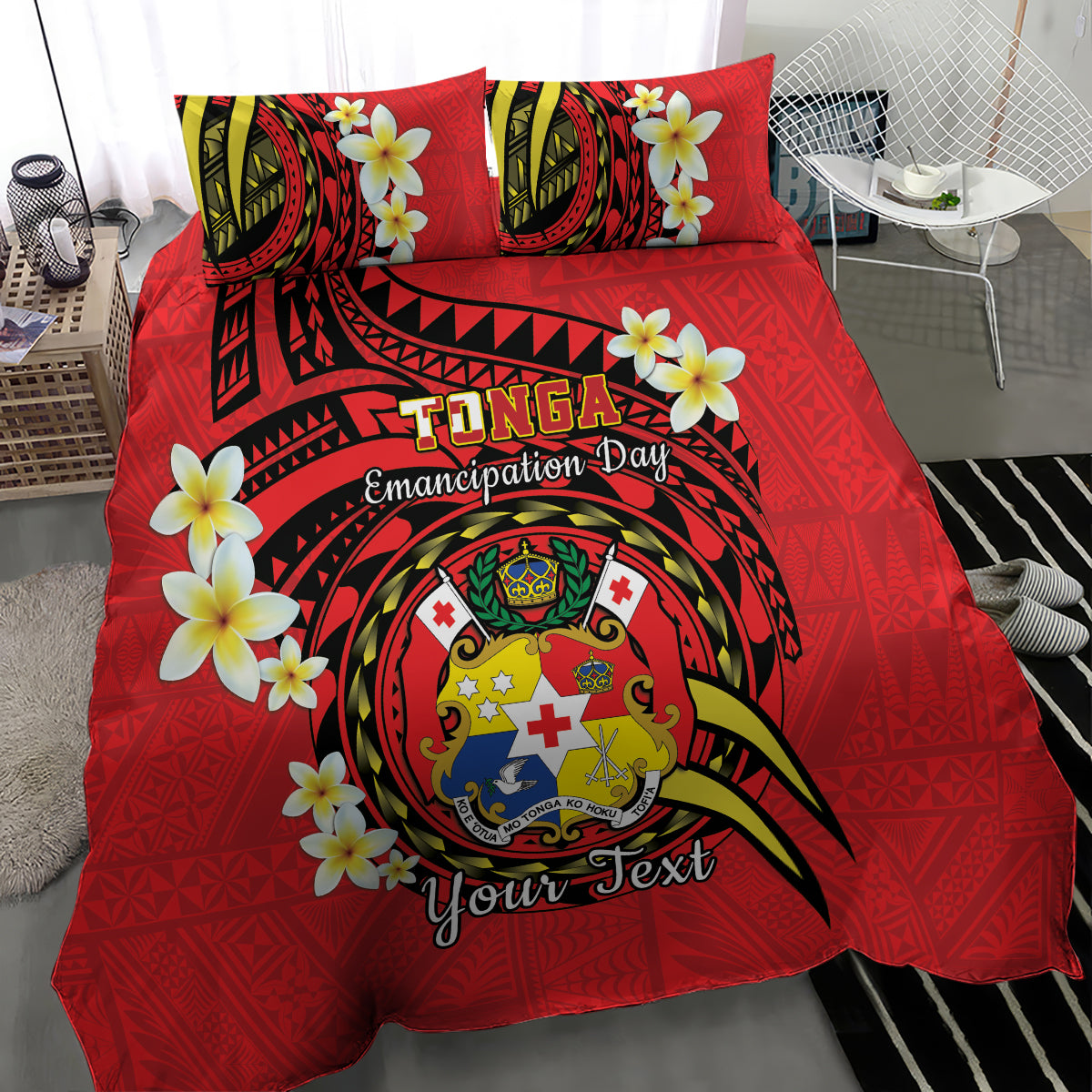 Personalised Tonga Emancipation Day Bedding Set Tongan Ngatu Pattern - Red Version