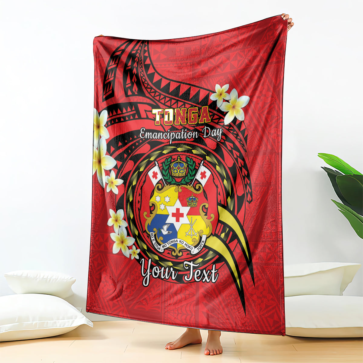 Personalised Tonga Emancipation Day Blanket Tongan Ngatu Pattern - Red Version LT14 - Polynesian Pride