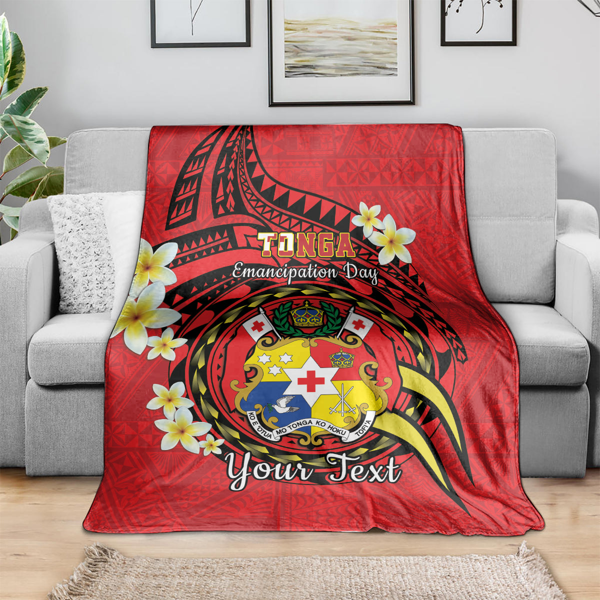 Personalised Tonga Emancipation Day Blanket Tongan Ngatu Pattern - Red Version LT14 - Polynesian Pride