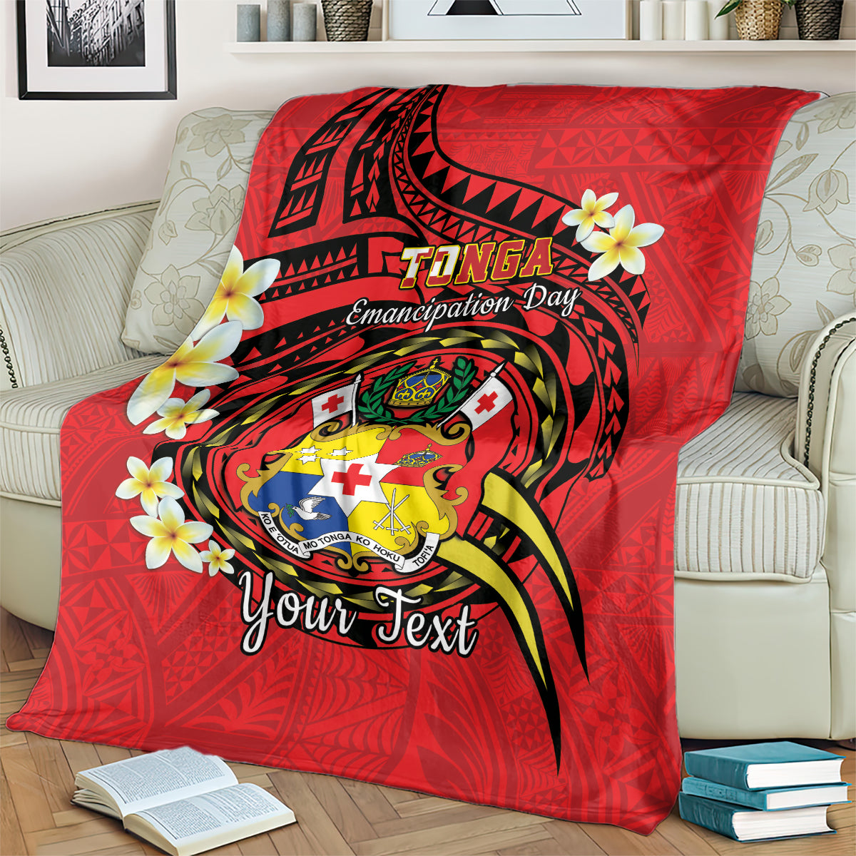 Personalised Tonga Emancipation Day Blanket Tongan Ngatu Pattern - Red Version LT14 - Polynesian Pride