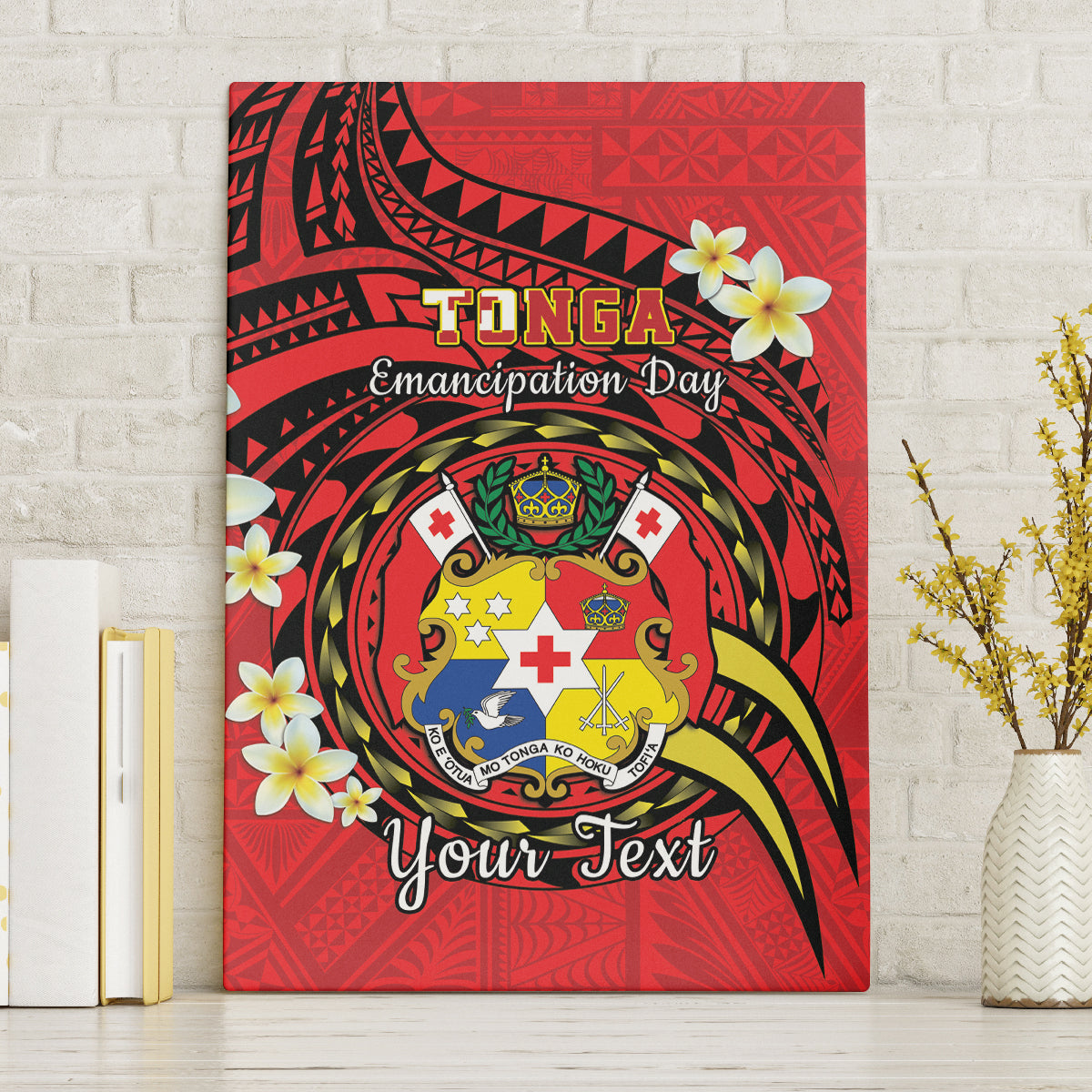 Personalised Tonga Emancipation Day Canvas Wall Art Tongan Ngatu Pattern - Red Version