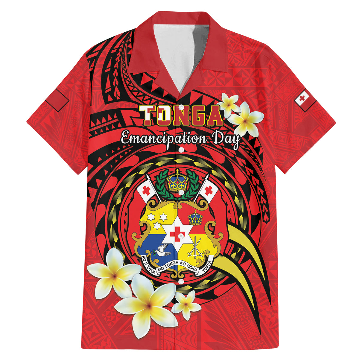 Personalised Tonga Emancipation Day Family Matching Mermaid Dress and Hawaiian Shirt Tongan Ngatu Pattern - Red Version