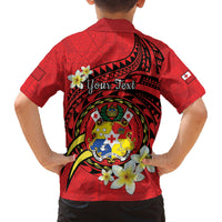 Personalised Tonga Emancipation Day Family Matching Off The Shoulder Long Sleeve Dress and Hawaiian Shirt Tongan Ngatu Pattern - Red Version