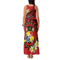 Personalised Tonga Emancipation Day Family Matching Tank Maxi Dress and Hawaiian Shirt Tongan Ngatu Pattern - Red Version