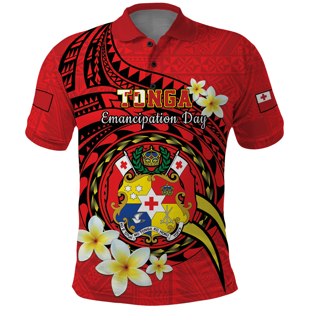 Personalised Tonga Emancipation Day Polo Shirt Tongan Ngatu Pattern - Red Version LT14 Red - Polynesian Pride