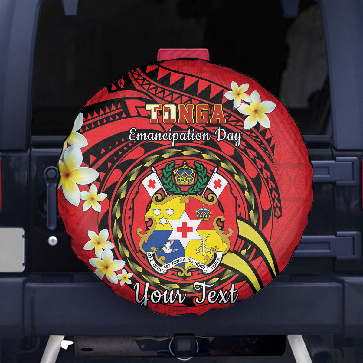 Personalised Tonga Emancipation Day Spare Tire Cover Tongan Ngatu Pattern - Red Version
