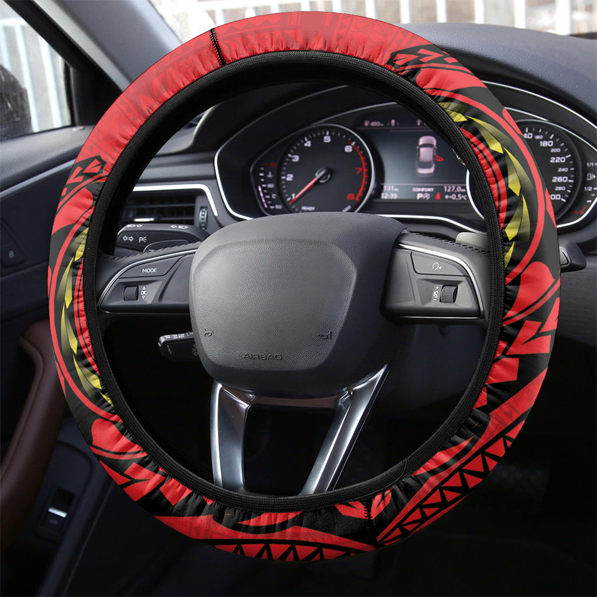 Tonga Emancipation Day Steering Wheel Cover Tongan Ngatu Pattern - Red Version