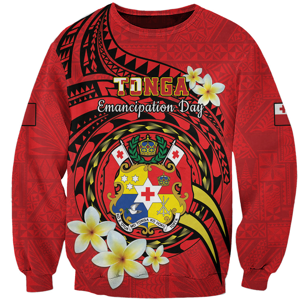 Personalised Tonga Emancipation Day Sweatshirt Tongan Ngatu Pattern - Red Version