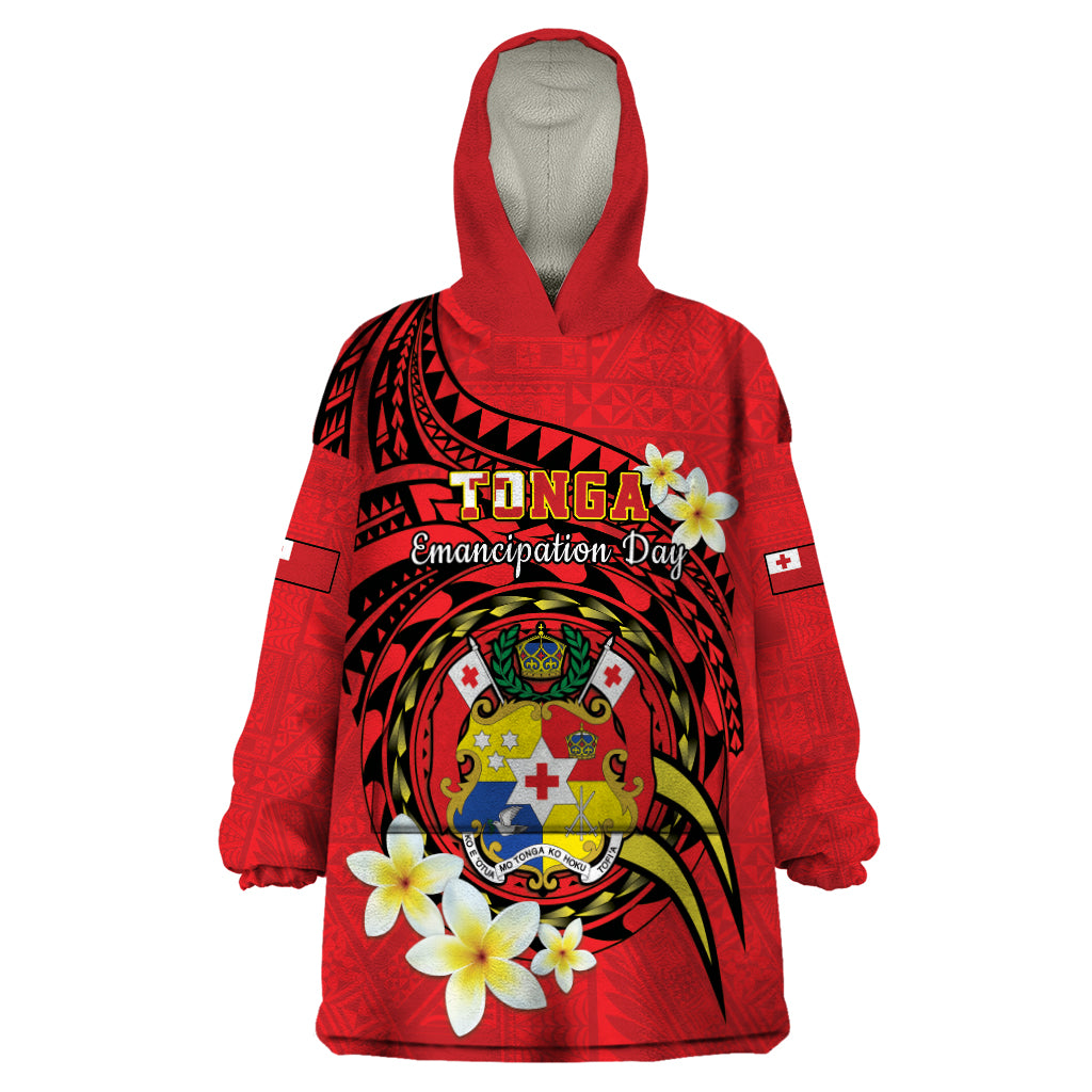 Personalised Tonga Emancipation Day Wearable Blanket Hoodie Tongan Ngatu Pattern - Red Version LT14 One Size Red - Polynesian Pride