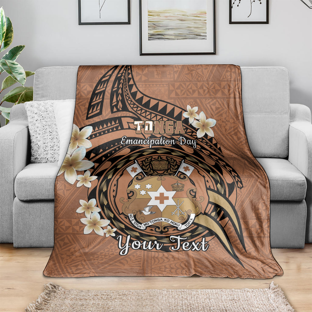 Personalised Tonga Emancipation Day Blanket Tongan Ngatu Pattern - Brown Version LT14 - Polynesian Pride