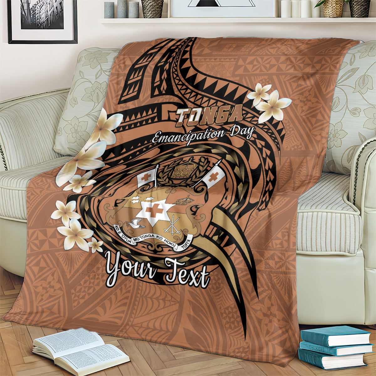 Personalised Tonga Emancipation Day Blanket Tongan Ngatu Pattern - Brown Version LT14 - Polynesian Pride