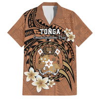 Personalised Tonga Emancipation Day Family Matching Tank Maxi Dress and Hawaiian Shirt Tongan Ngatu Pattern - Brown Version