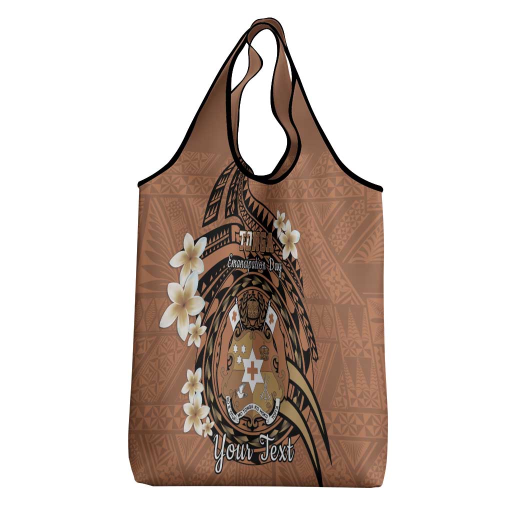 Personalised Tonga Emancipation Day Grocery Bag Tongan Ngatu Pattern - Brown Version