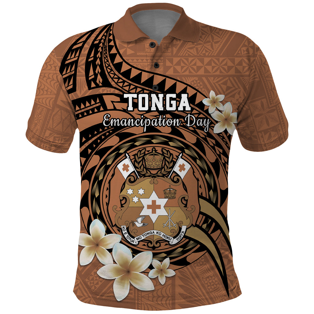 Personalised Tonga Emancipation Day Polo Shirt Tongan Ngatu Pattern - Brown Version LT14 Brown - Polynesian Pride
