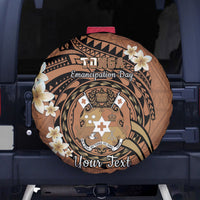 Personalised Tonga Emancipation Day Spare Tire Cover Tongan Ngatu Pattern - Brown Version