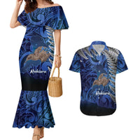 New Zealand Stewart Island Couples Matching Mermaid Dress and Hawaiian Shirt Rakiura Kiwi Maori Glowing Sky LT14 Blue - Polynesian Pride