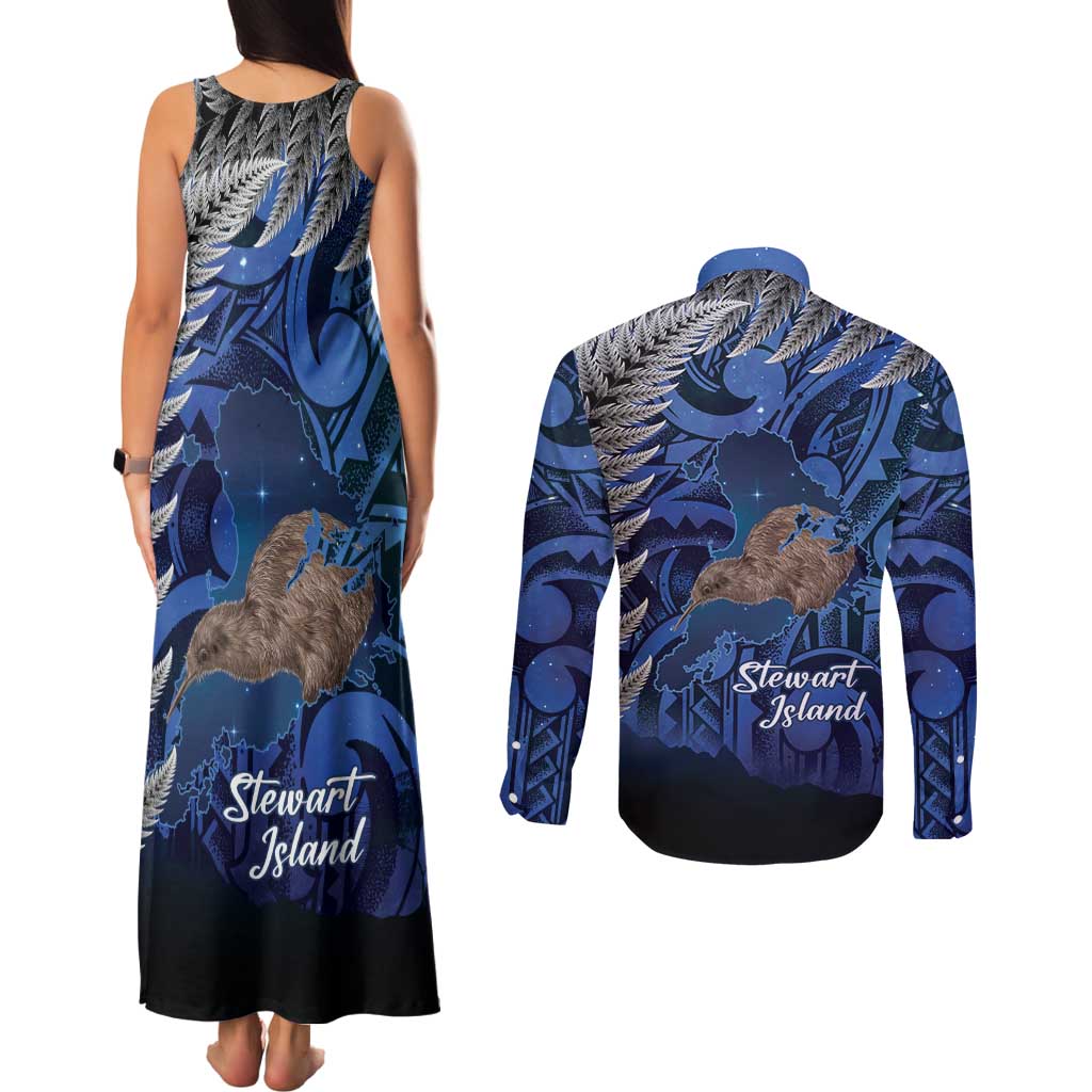 New Zealand Stewart Island Couples Matching Tank Maxi Dress and Long Sleeve Button Shirt Rakiura Kiwi Maori Glowing Sky LT14 - Polynesian Pride