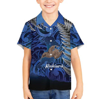 New Zealand Stewart Island Family Matching Long Sleeve Bodycon Dress and Hawaiian Shirt Rakiura Kiwi Maori Glowing Sky LT14 Son's Shirt Blue - Polynesian Pride