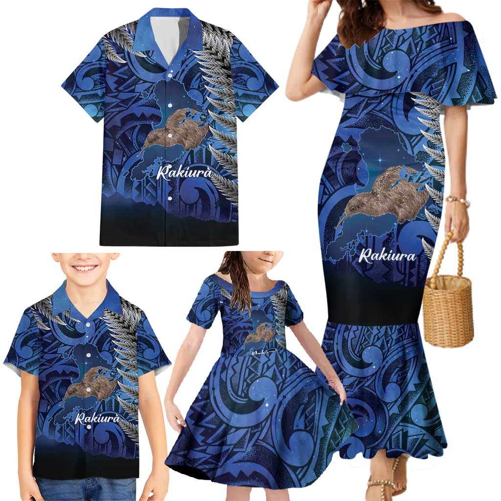 New Zealand Stewart Island Family Matching Mermaid Dress and Hawaiian Shirt Rakiura Kiwi Maori Glowing Sky LT14 - Polynesian Pride