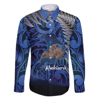 New Zealand Stewart Island Family Matching Mermaid Dress and Hawaiian Shirt Rakiura Kiwi Maori Glowing Sky LT14 Dad's Shirt - Long Sleeve Blue - Polynesian Pride