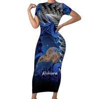New Zealand Stewart Island Family Matching Short Sleeve Bodycon Dress and Hawaiian Shirt Rakiura Kiwi Maori Glowing Sky LT14 Mom's Dress Blue - Polynesian Pride