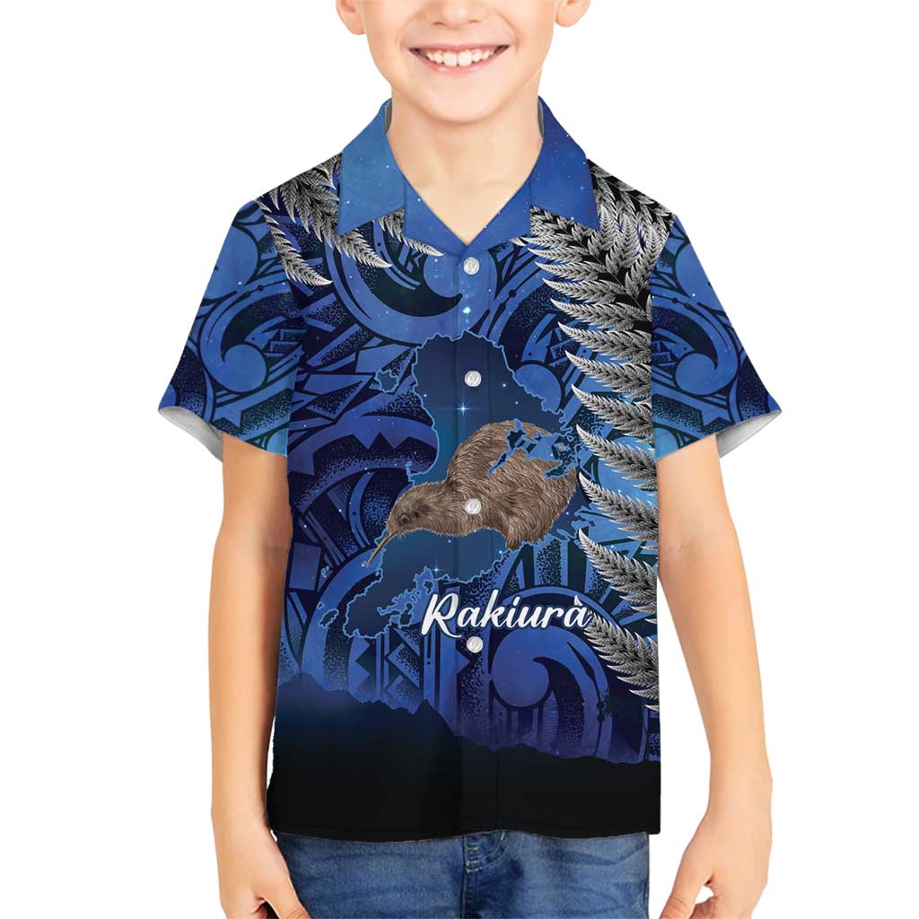 New Zealand Stewart Island Family Matching Summer Maxi Dress and Hawaiian Shirt Rakiura Kiwi Maori Glowing Sky LT14 Son's Shirt Blue - Polynesian Pride