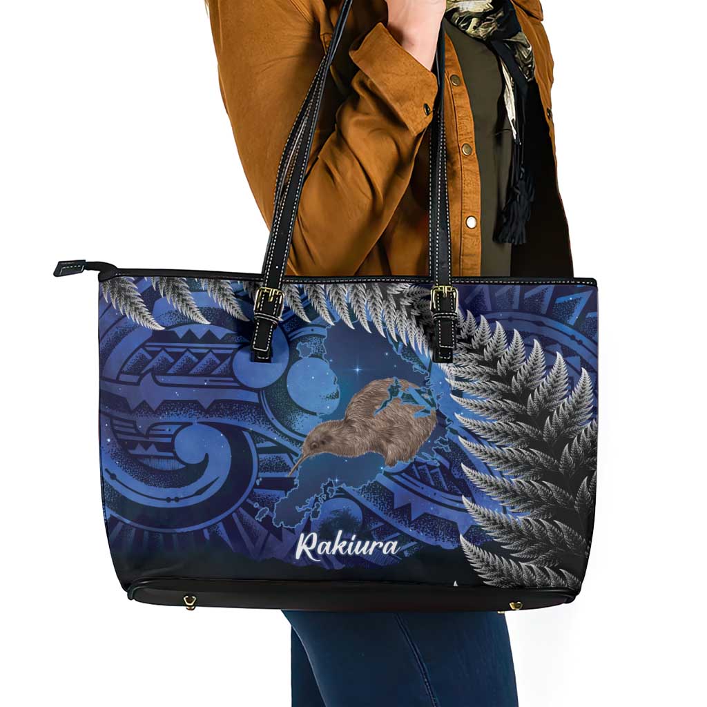 New Zealand Stewart Island Leather Tote Bag Rakiura Kiwi Maori Glowing Sky LT14 - Polynesian Pride