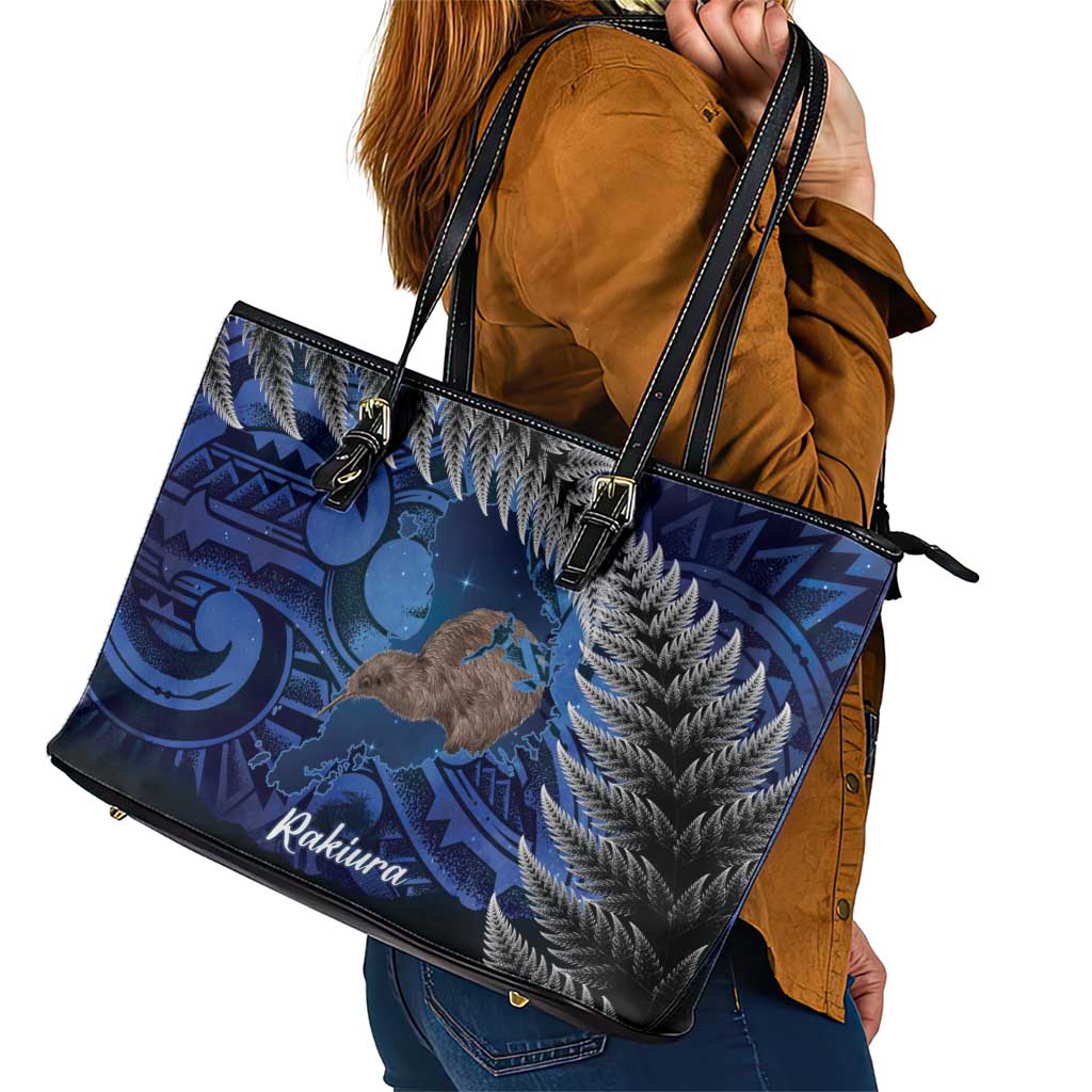 New Zealand Stewart Island Leather Tote Bag Rakiura Kiwi Maori Glowing Sky LT14 - Polynesian Pride